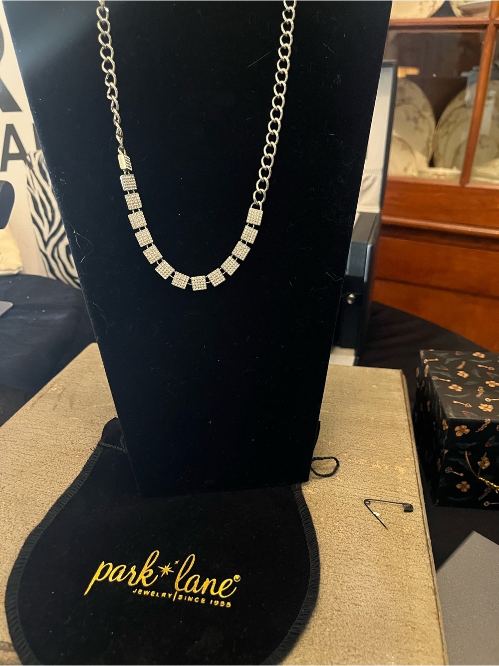 Park Lane Silver Crystal Square Link Necklace
